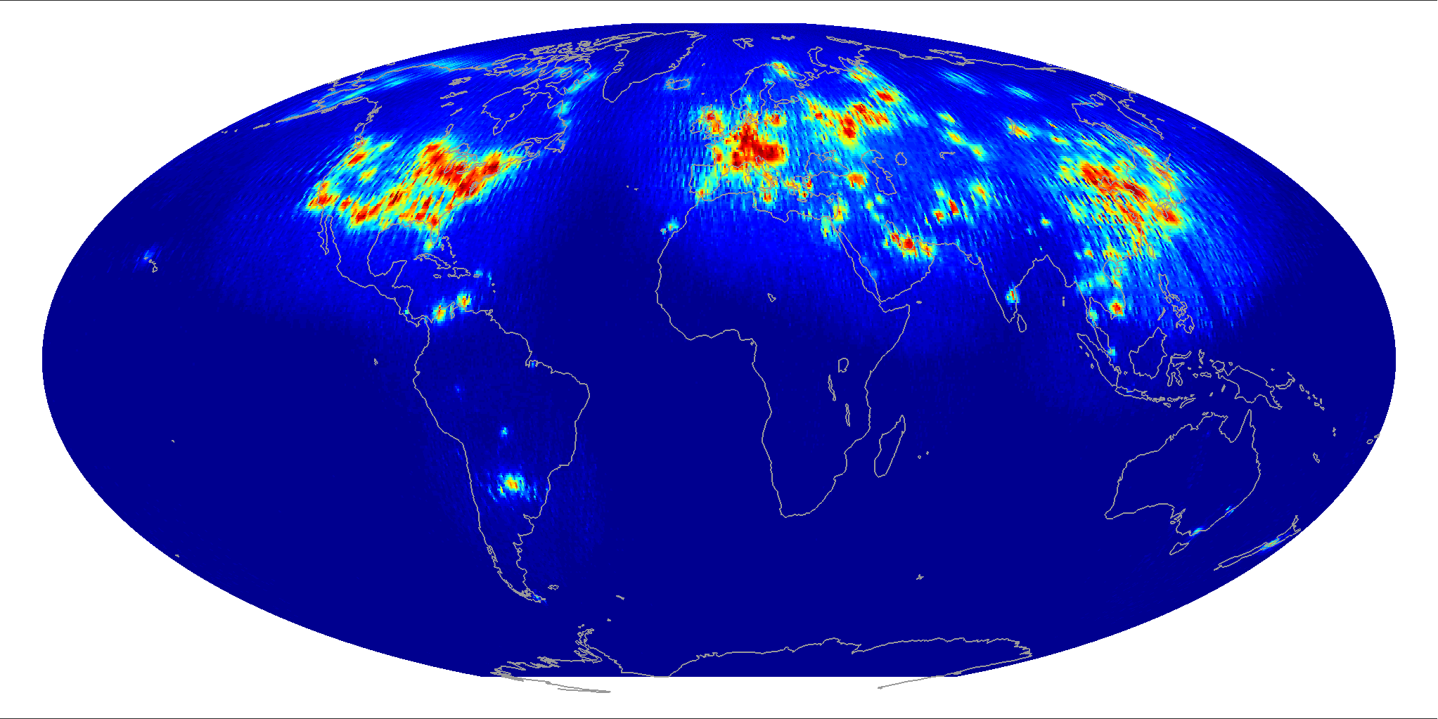 Global scatterometer percent RFI, December 2012