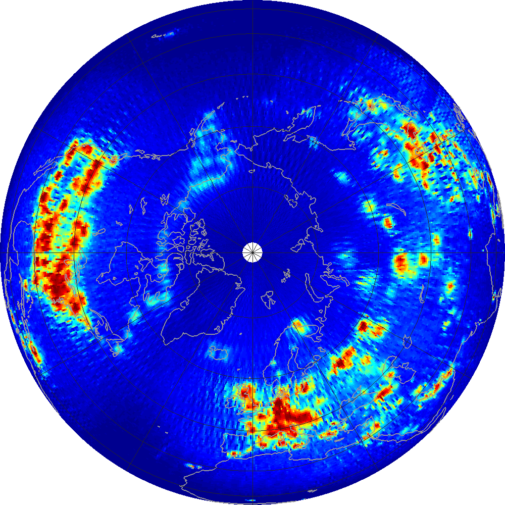 Monthly scatterometer RFI at 1.26 GHz, December 2014.
