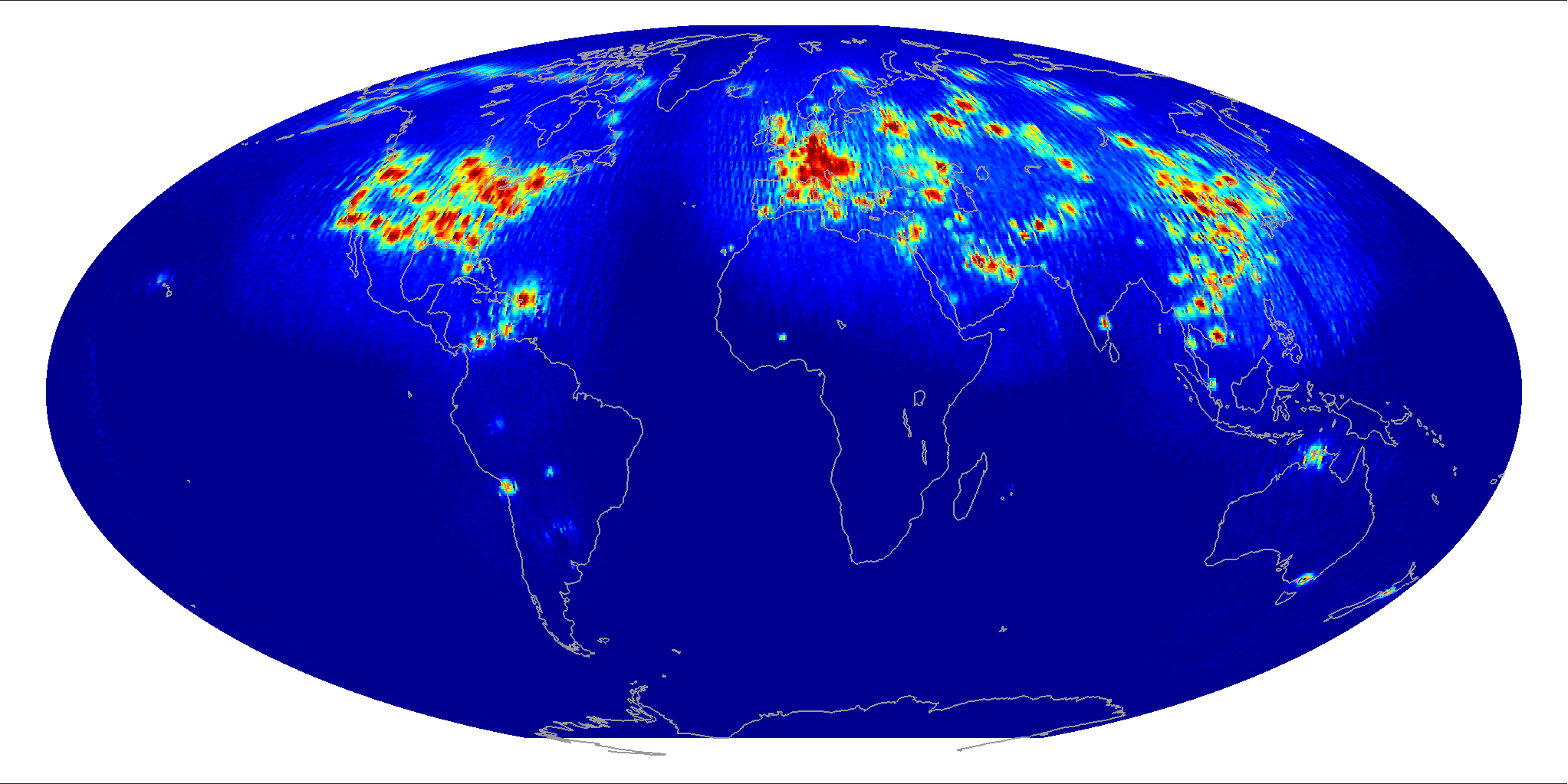 Global scatterometer percent RFI, January 2014