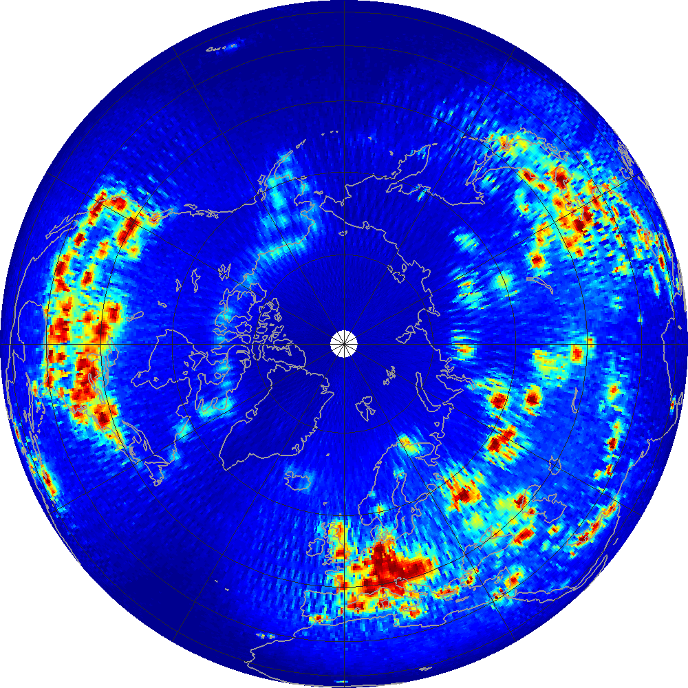 Monthly scatterometer RFI at 1.26 GHz, January 2014.