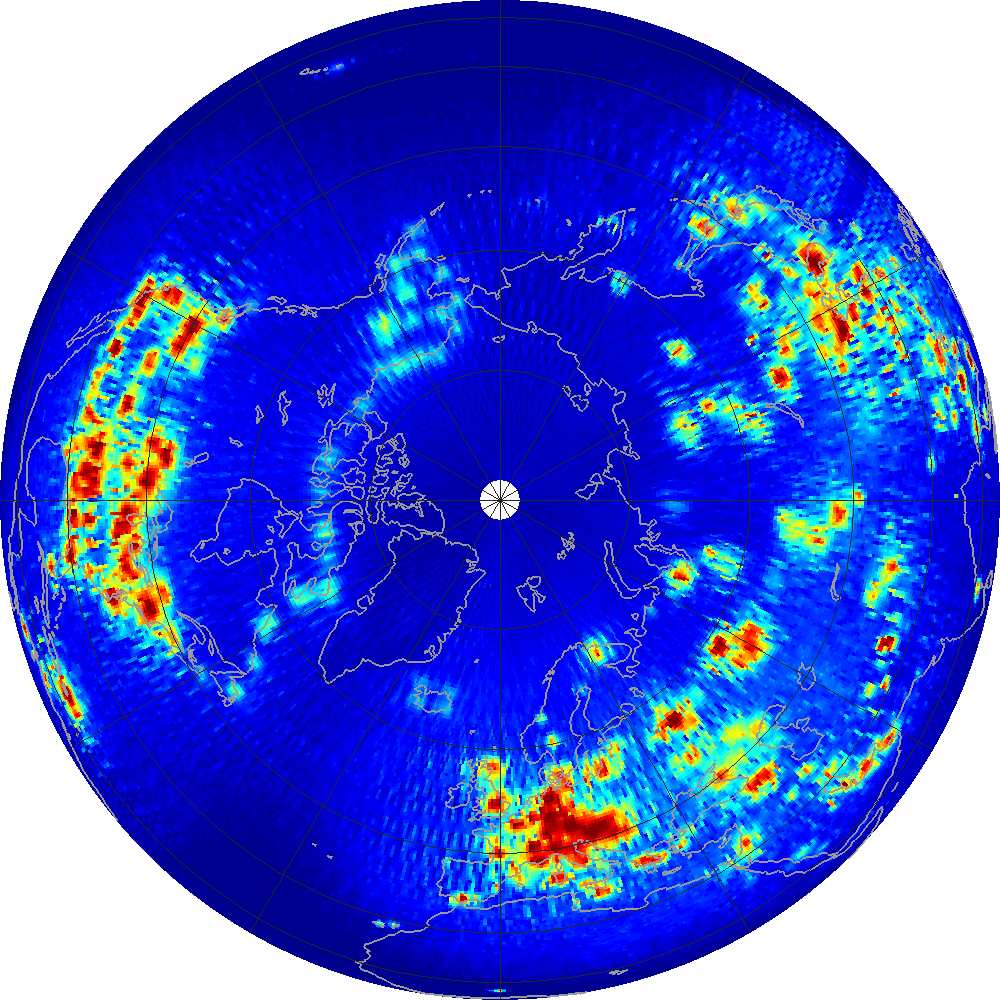 Monthly scatterometer RFI at 1.26 GHz, June 2014.