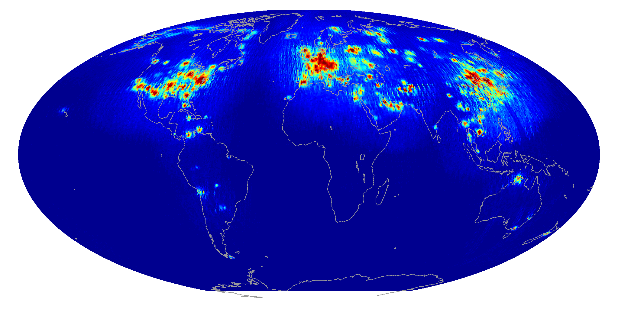 Global scatterometer percent RFI, March 2012