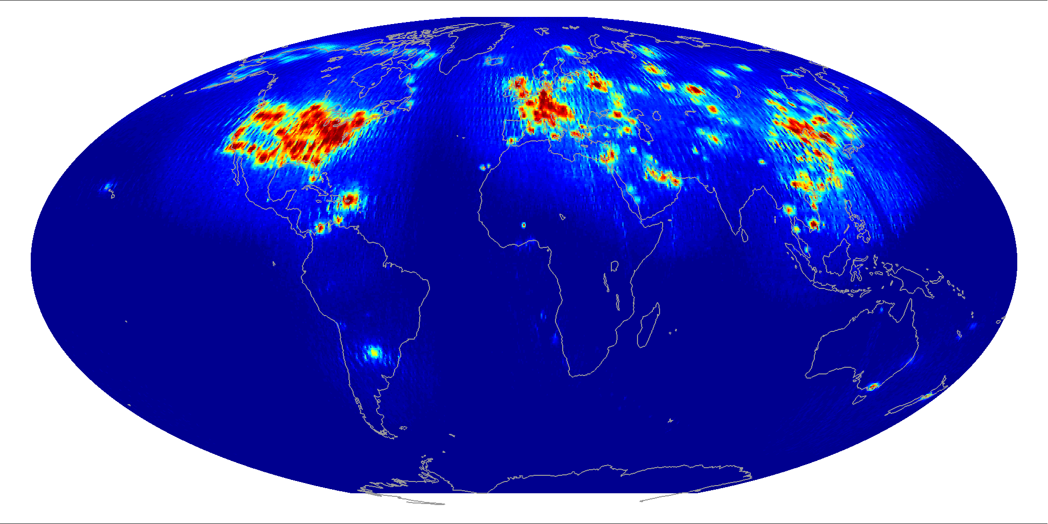 Global scatterometer percent RFI, March 2015