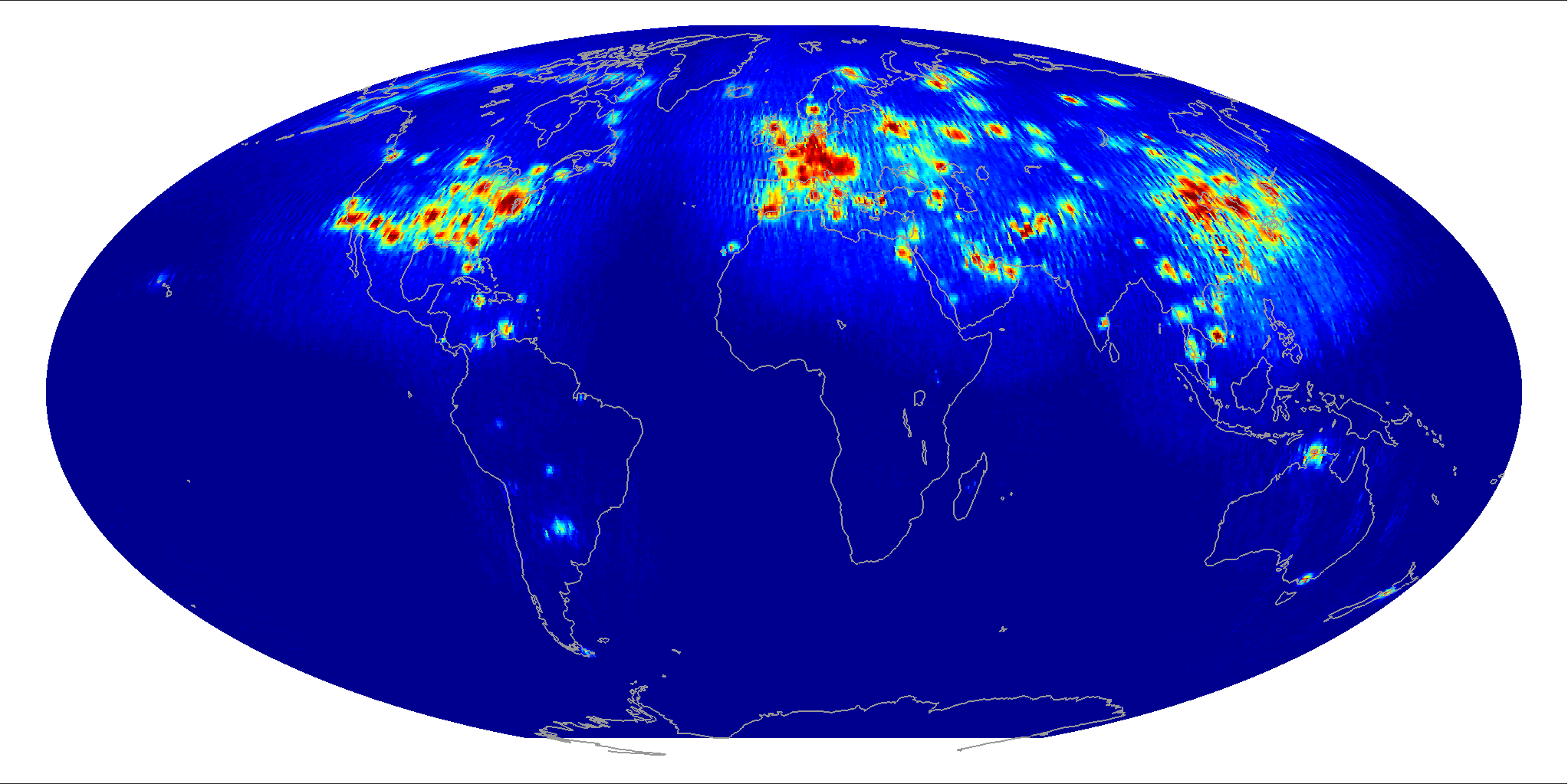 Global scatterometer percent RFI, May 2012