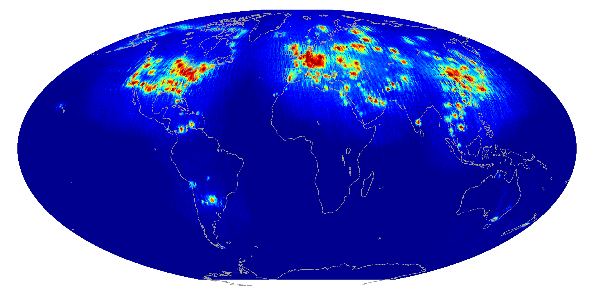 Global scatterometer percent RFI, May 2013