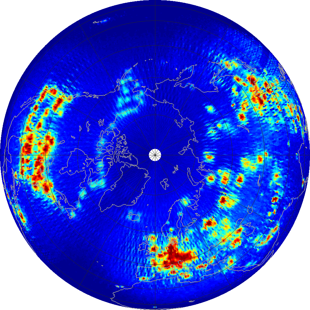 Monthly scatterometer RFI at 1.26 GHz, May 2014.