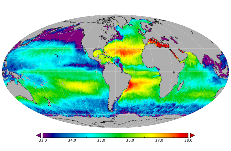 Monthly composite map of sea surface salinity, June 2017.