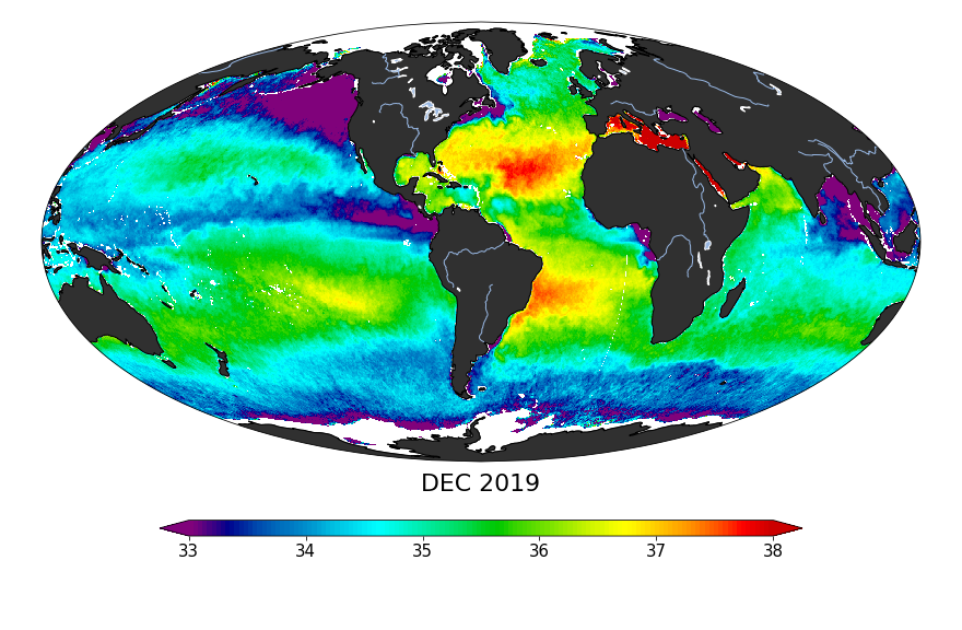 Sea Surface Salinity, December 2019