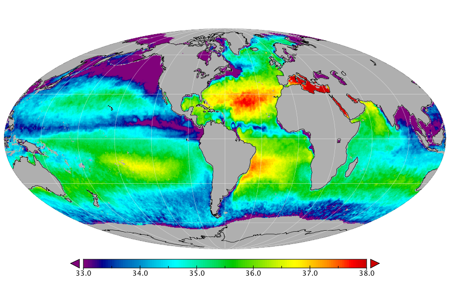 Sea surface salinity, October 2020