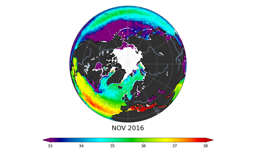 Sea Surface Salinity, November 2016