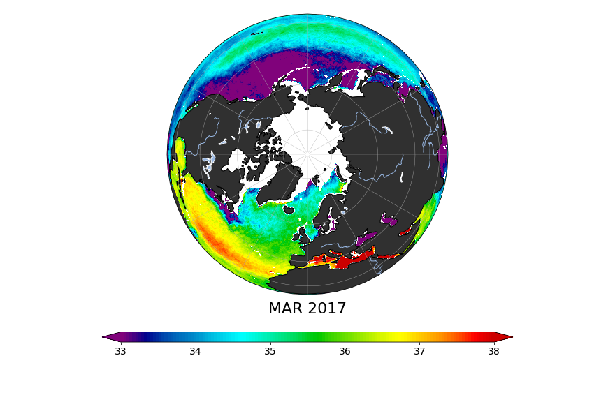 Sea Surface Salinity, March 2017