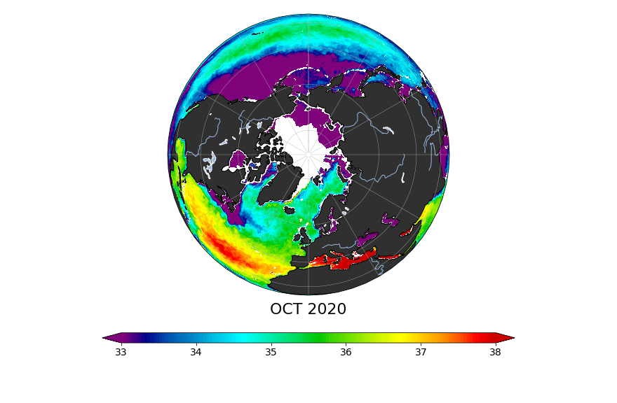 Sea Surface Salinity, October 2020