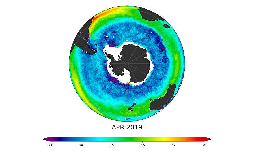 Sea Surface Salinity, April 2019