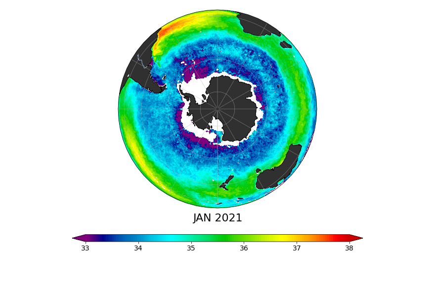 Sea Surface Salinity, January 2021