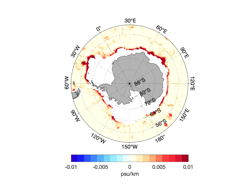 Salinity gradient of the Antarctic Ocean