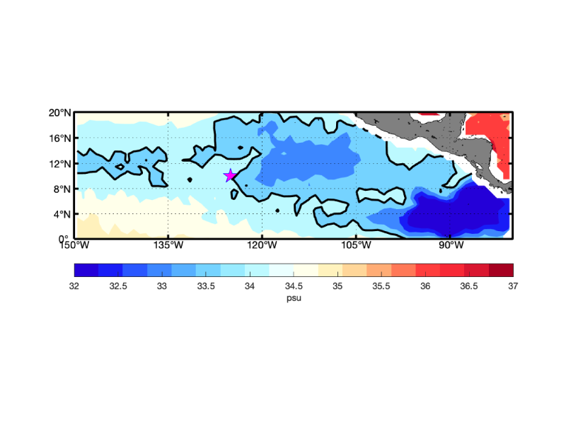Sea surface salinity of the east tropical Pacific Ocean