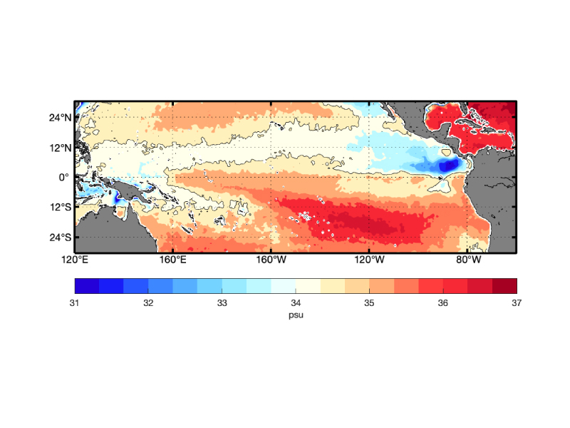 Sea surface salinity of the tropical Pacific Ocean