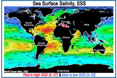Global sea surface salinity values